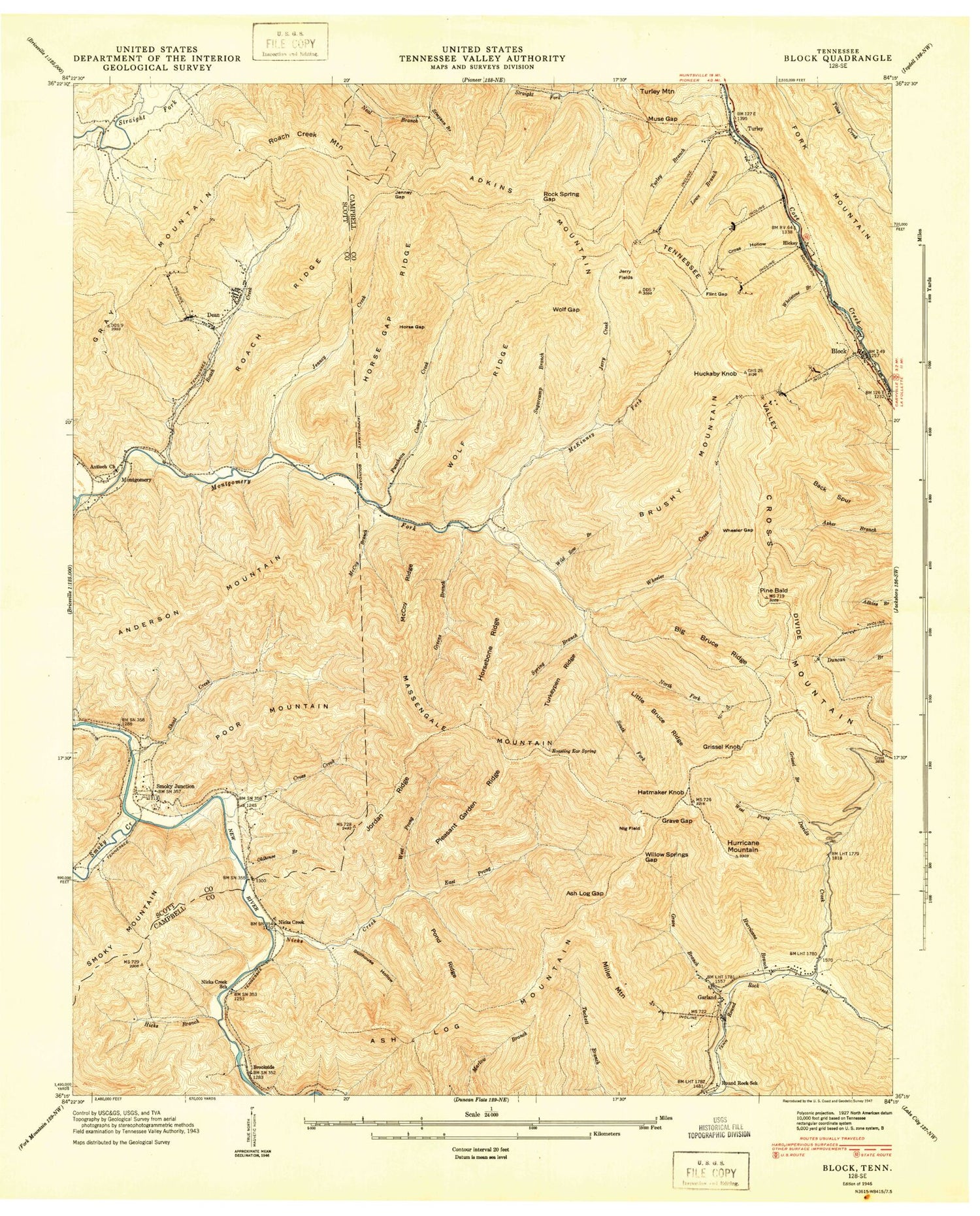 Classic USGS Block Tennessee 7.5'x7.5' Topo Map Image