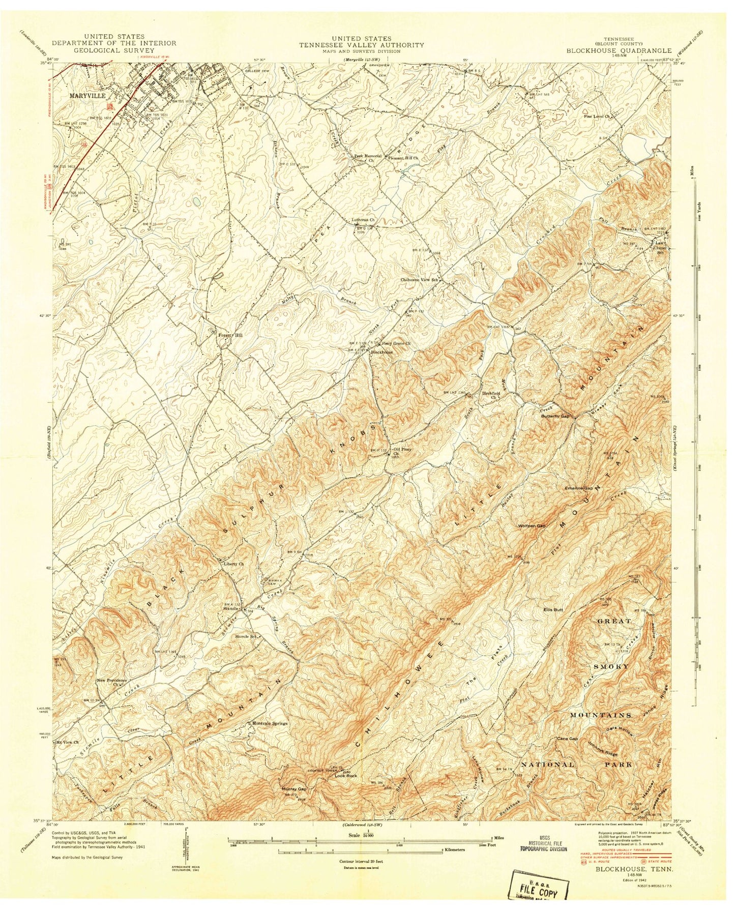 Classic USGS Blockhouse Tennessee 7.5'x7.5' Topo Map Image