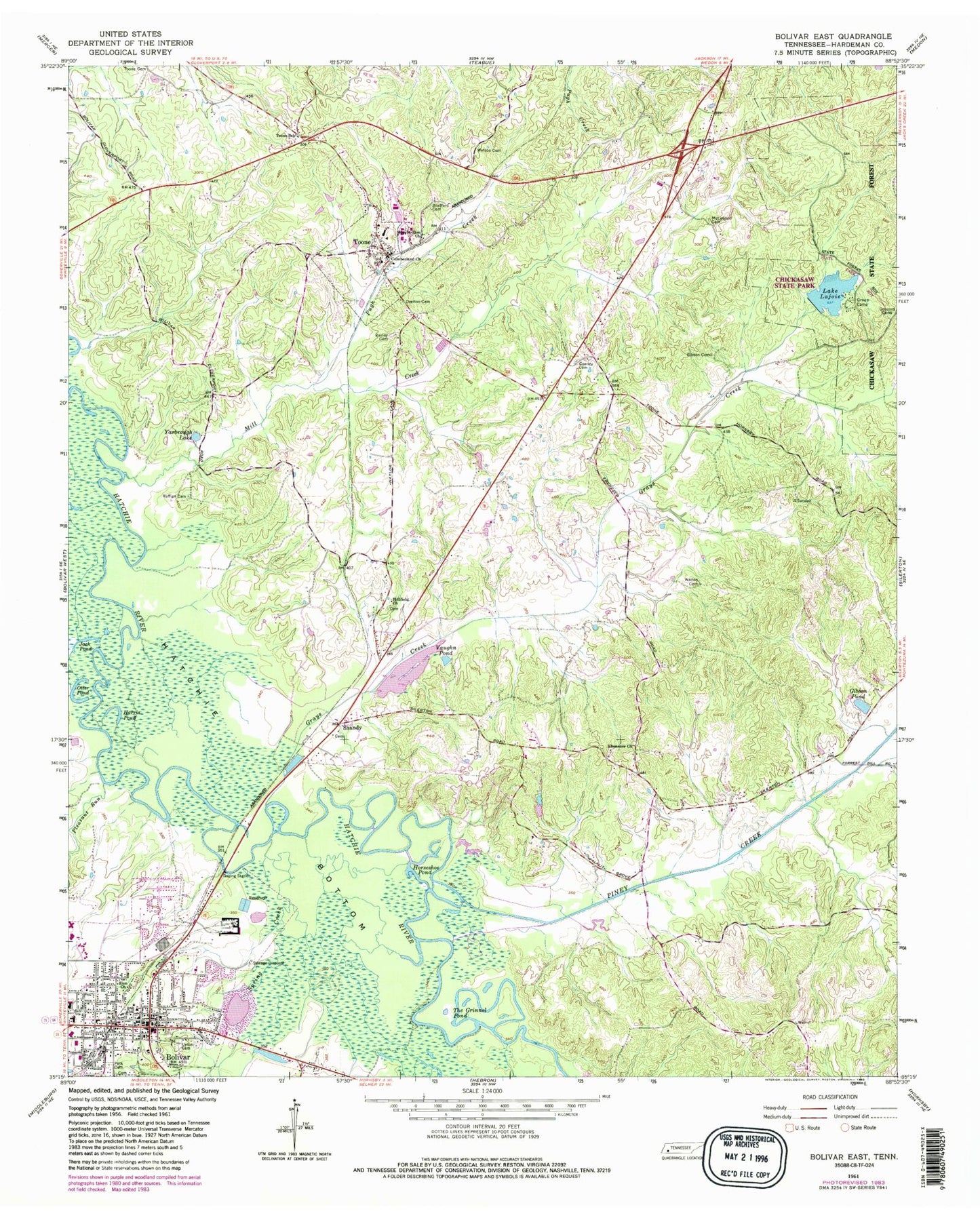 Classic USGS Bolivar East Tennessee 7.5'x7.5' Topo Map Image
