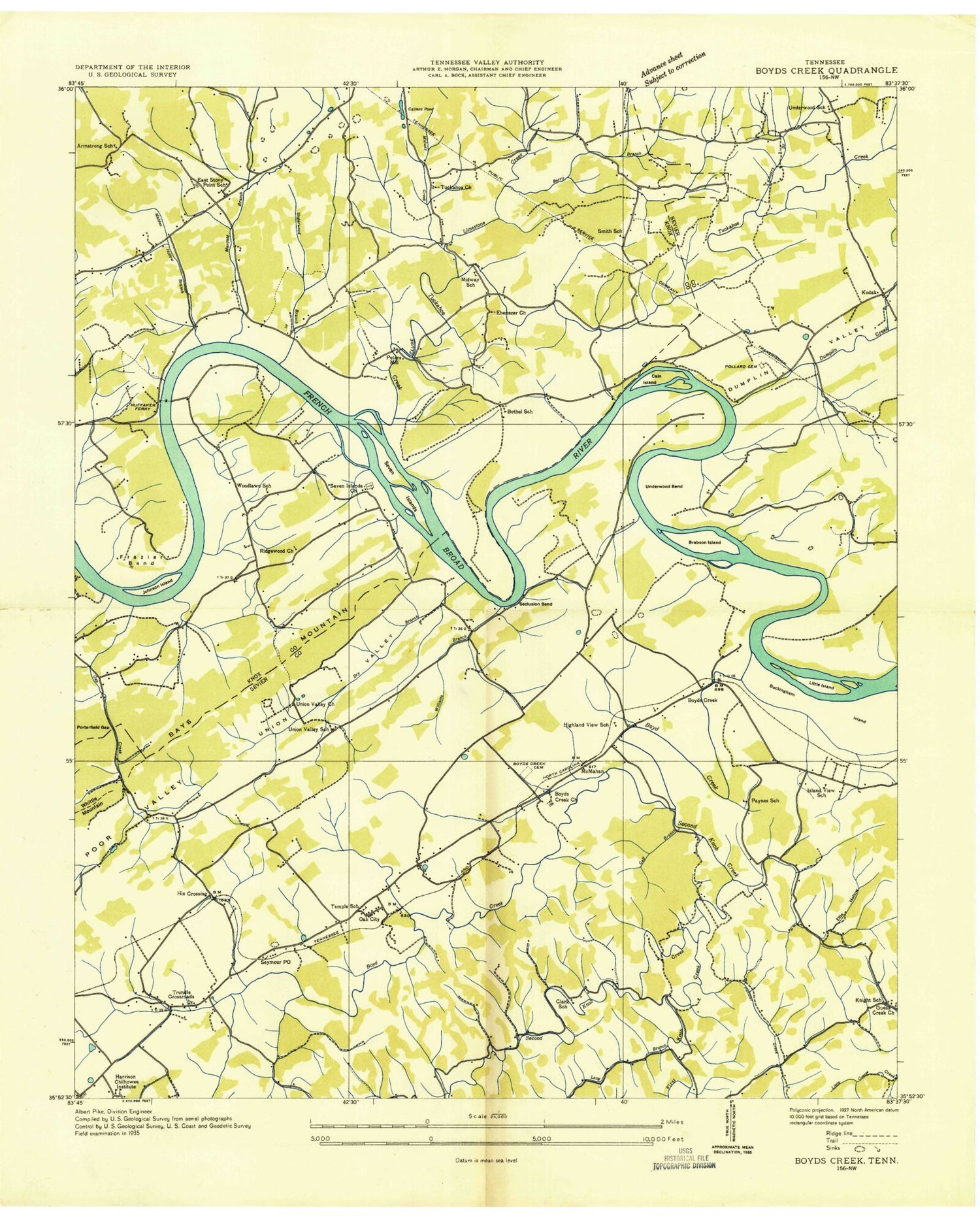 Classic USGS Boyds Creek Tennessee 7.5'x7.5' Topo Map Image