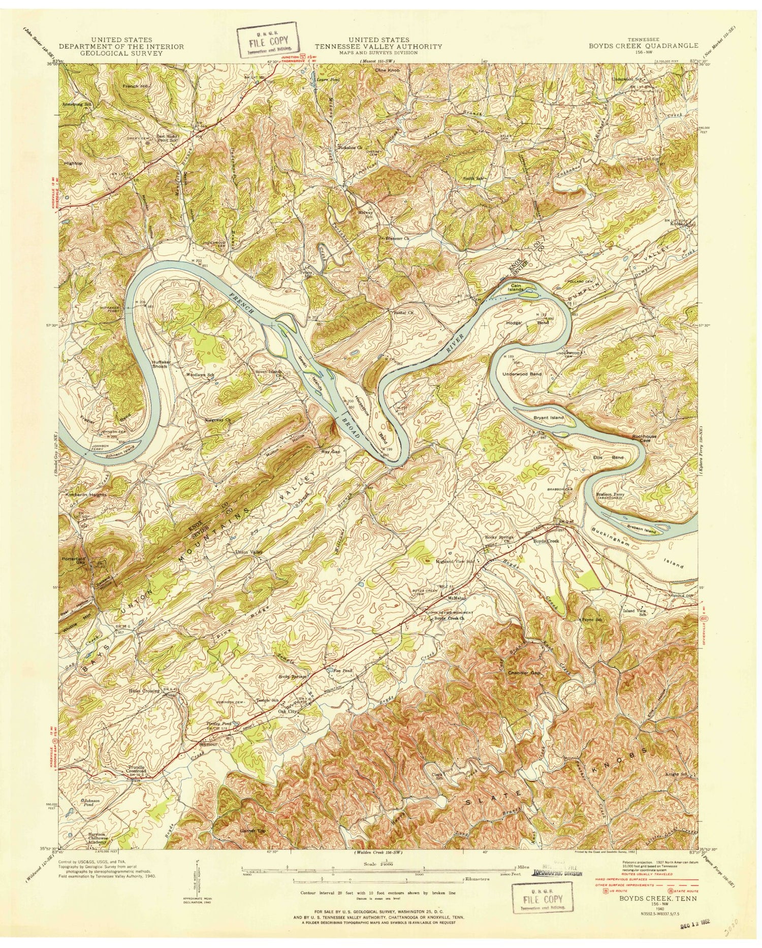 Classic USGS Boyds Creek Tennessee 7.5'x7.5' Topo Map Image