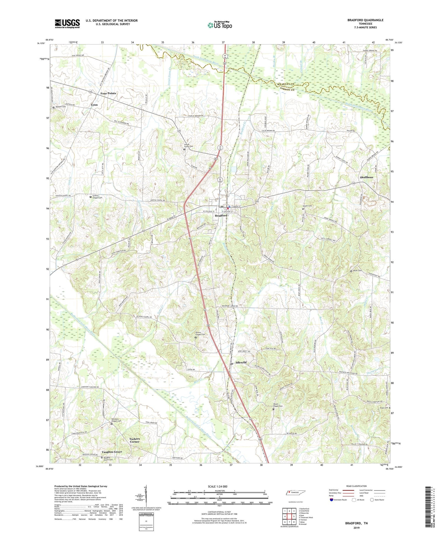 Bradford Tennessee US Topo Map Image