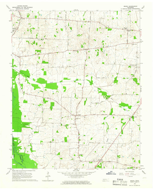 Classic USGS Brazil Tennessee 7.5'x7.5' Topo Map Image