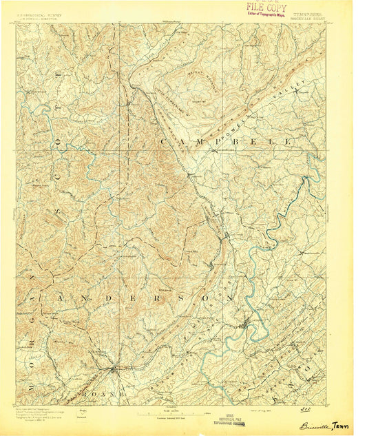 Historic 1893 Briceville Tennessee 30'x30' Topo Map Image