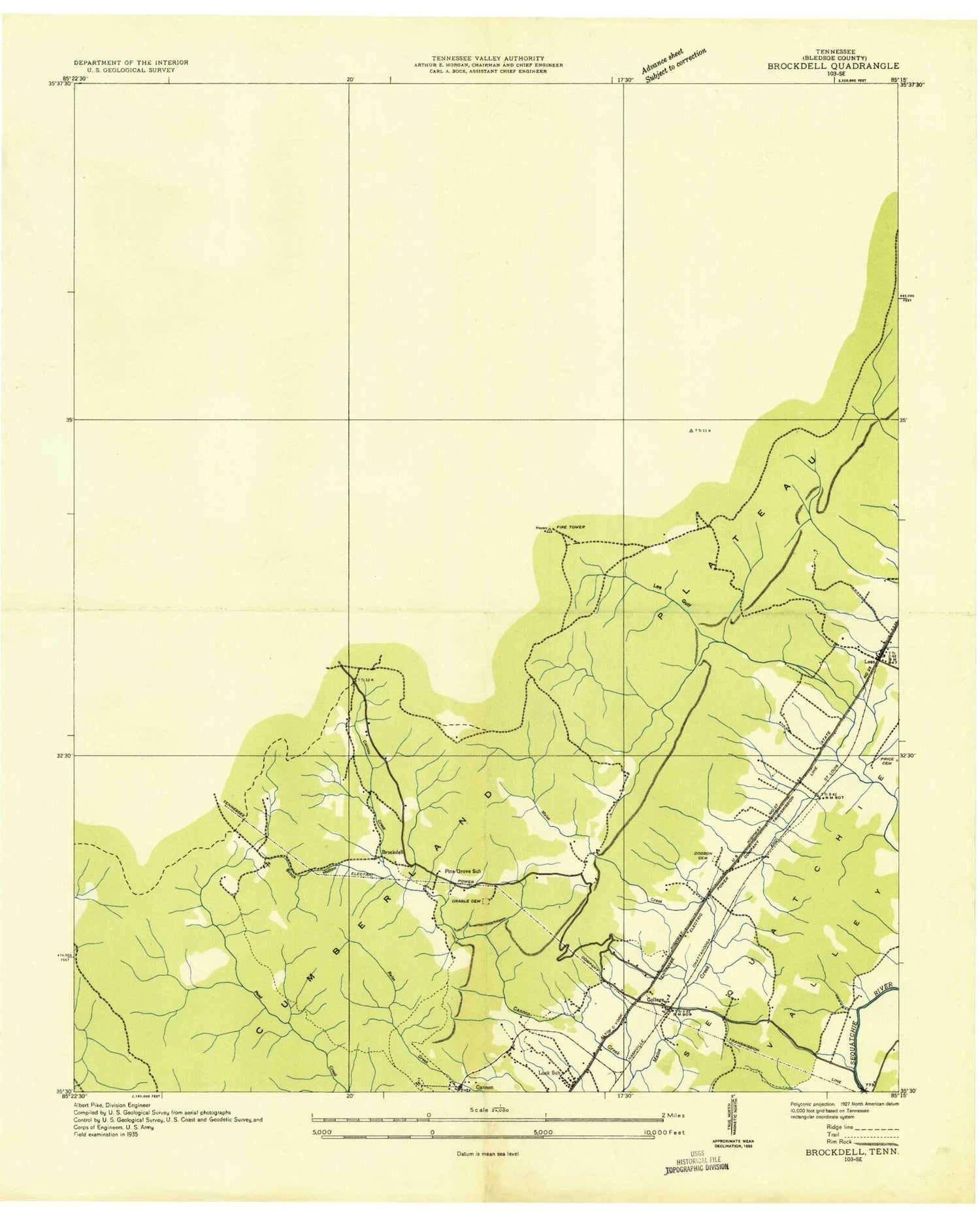 Classic USGS Brockdell Tennessee 7.5'x7.5' Topo Map Image