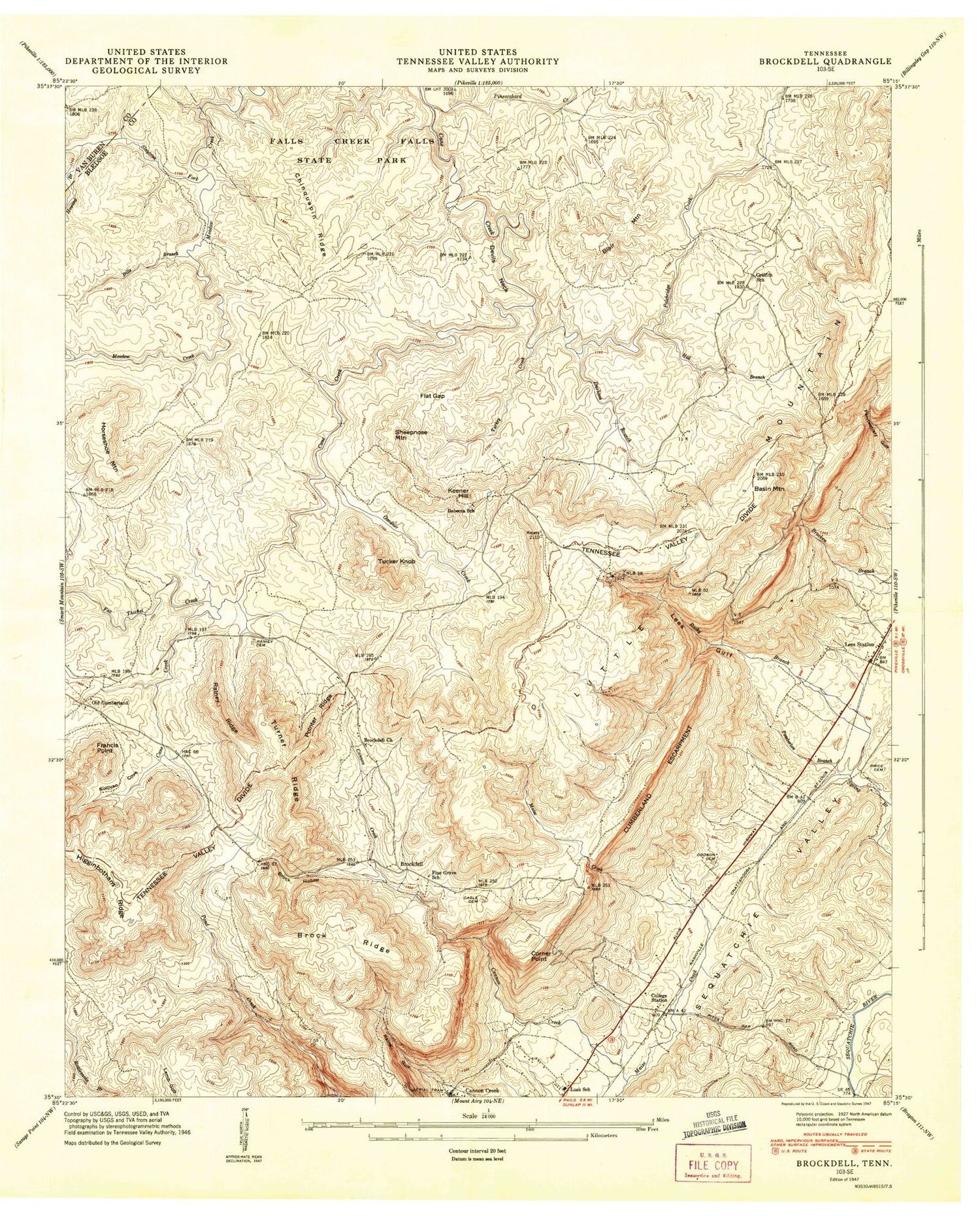 Classic USGS Brockdell Tennessee 7.5'x7.5' Topo Map Image