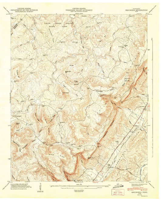 Classic USGS Brockdell Tennessee 7.5'x7.5' Topo Map Image