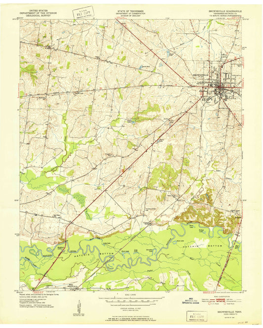 Classic USGS Brownsville Tennessee 7.5'x7.5' Topo Map Image