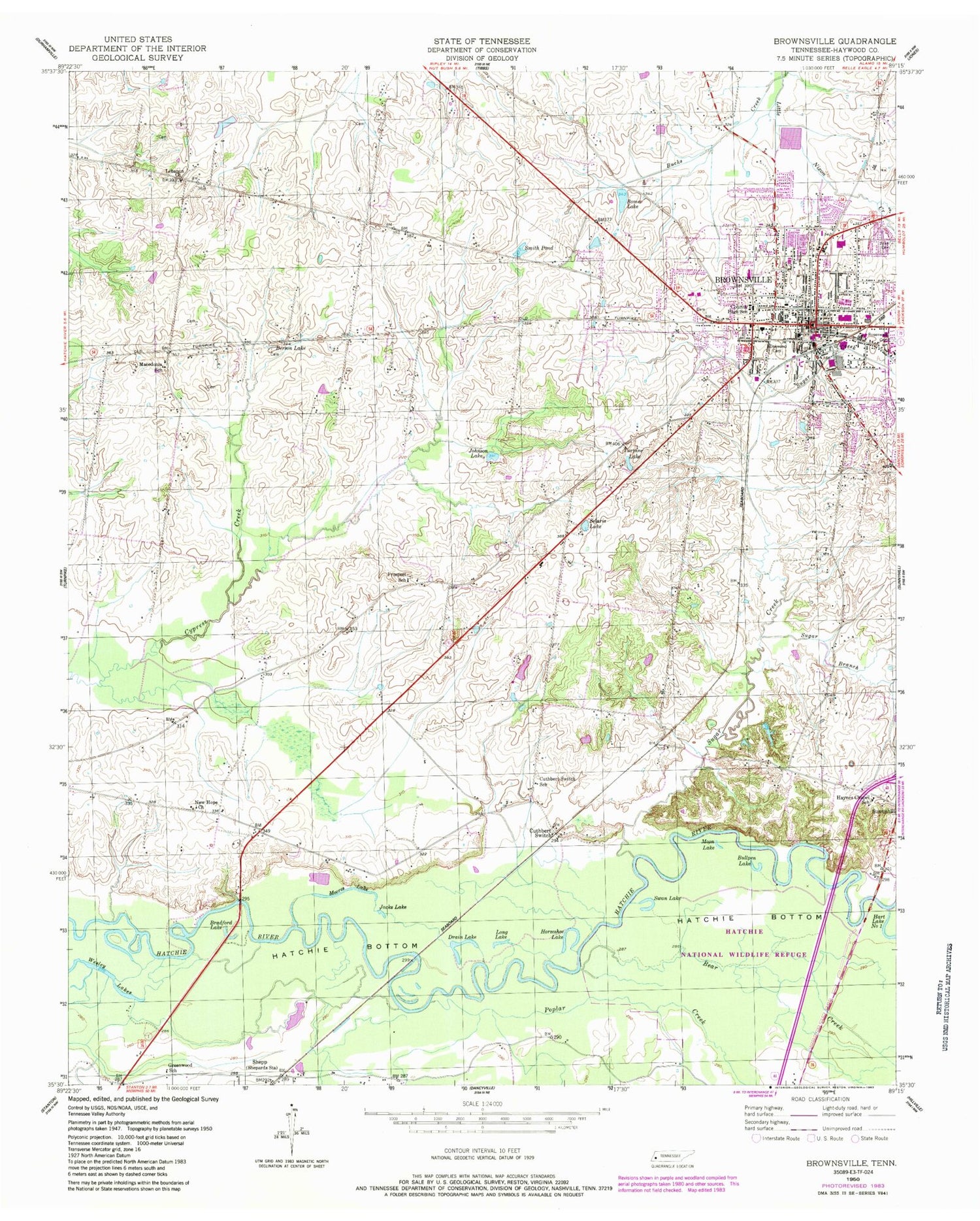 Classic USGS Brownsville Tennessee 7.5'x7.5' Topo Map Image