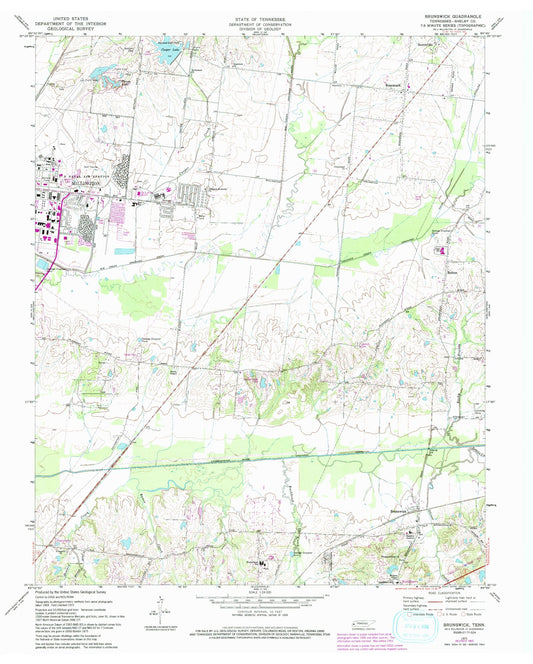 Classic USGS Brunswick Tennessee 7.5'x7.5' Topo Map Image