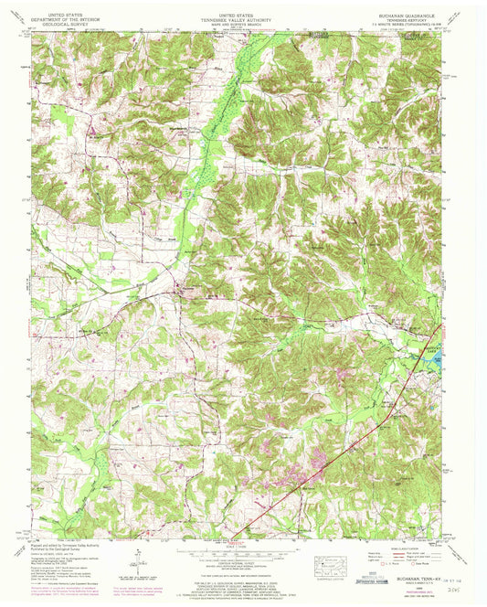 Classic USGS Buchanan Tennessee 7.5'x7.5' Topo Map Image