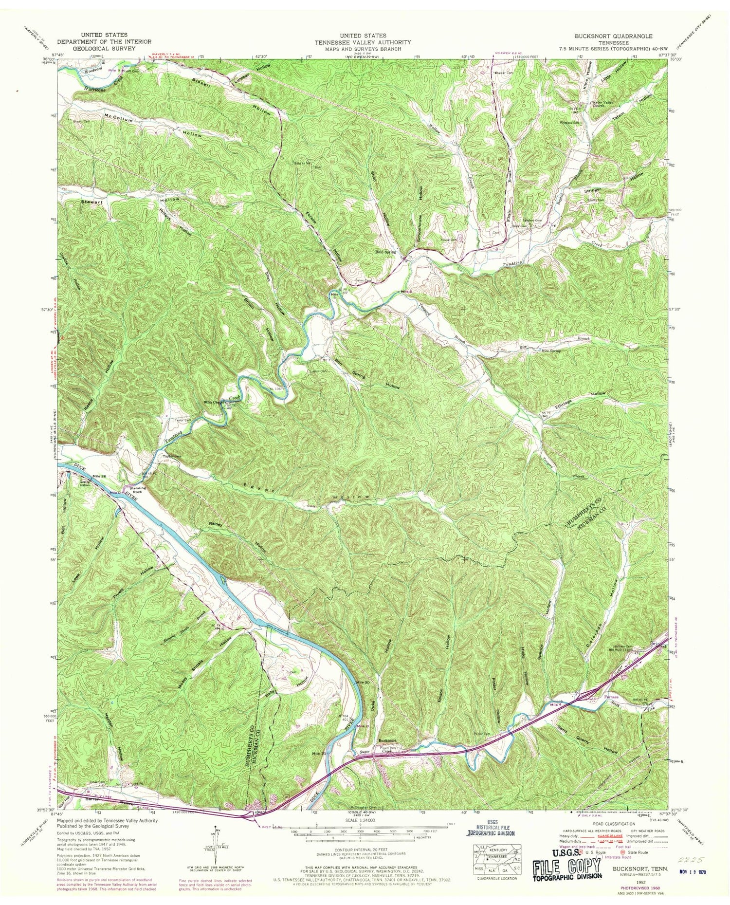 Classic USGS Bucksnort Tennessee 7.5'x7.5' Topo Map Image