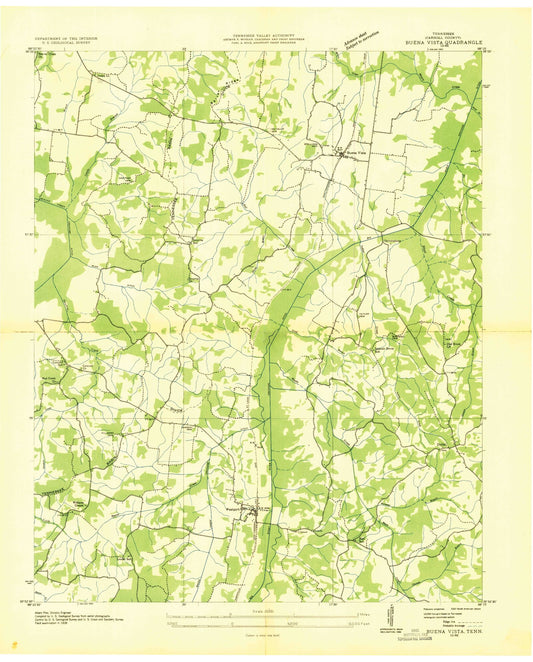 Classic USGS Buena Vista Tennessee 7.5'x7.5' Topo Map Image