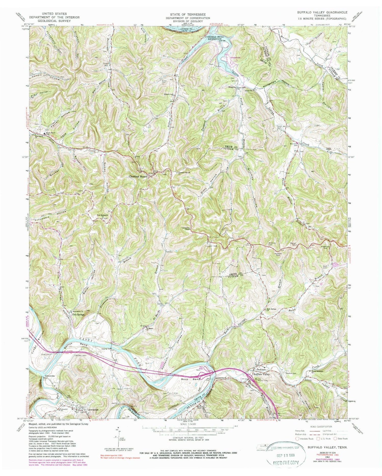 Classic USGS Buffalo Valley Tennessee 7.5'x7.5' Topo Map Image