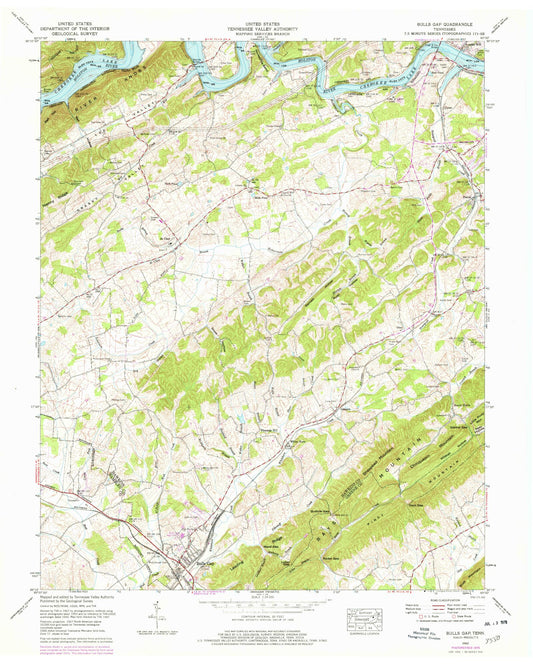 Classic USGS Bulls Gap Tennessee 7.5'x7.5' Topo Map Image