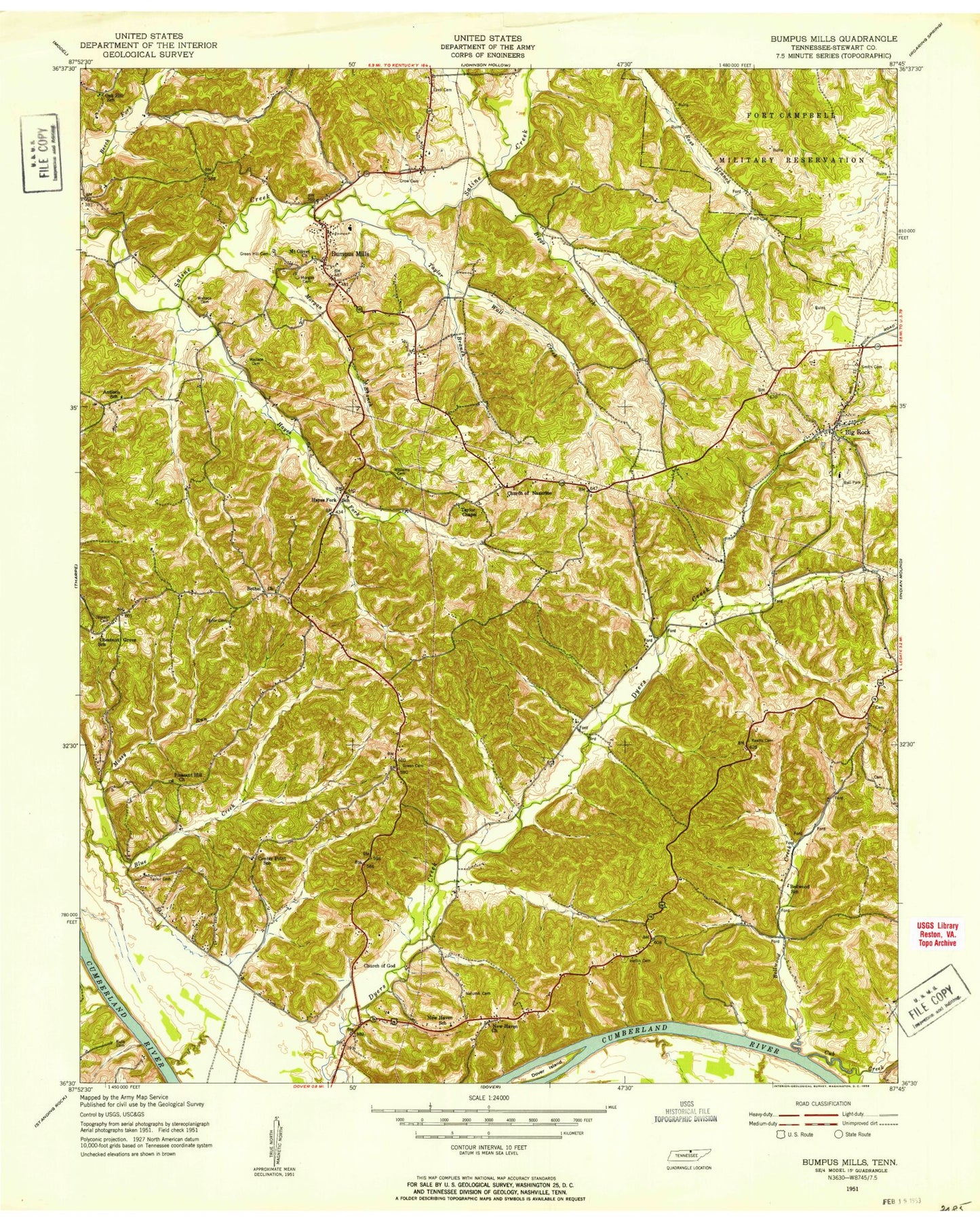 Classic USGS Bumpus Mills Tennessee 7.5'x7.5' Topo Map Image