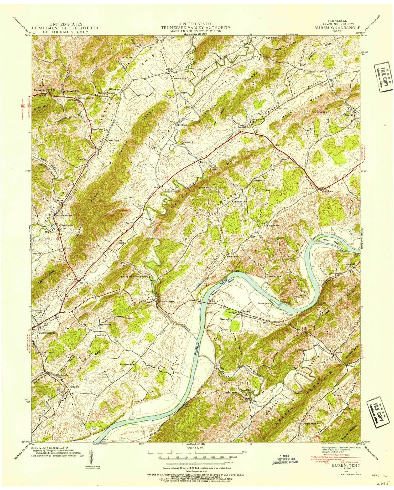 Classic USGS Burem Tennessee 7.5'x7.5' Topo Map Image