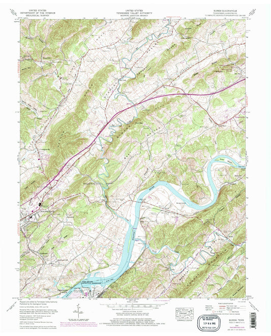 Classic USGS Burem Tennessee 7.5'x7.5' Topo Map Image