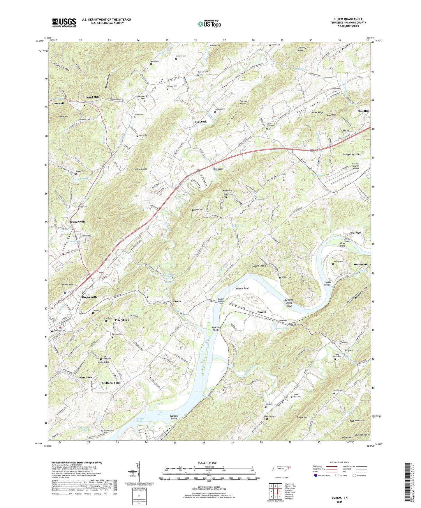 Burem Tennessee US Topo Map Image