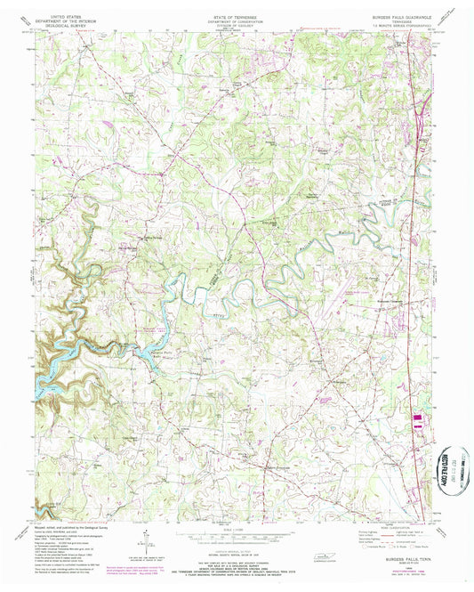 Classic USGS Burgess Falls Tennessee 7.5'x7.5' Topo Map Image