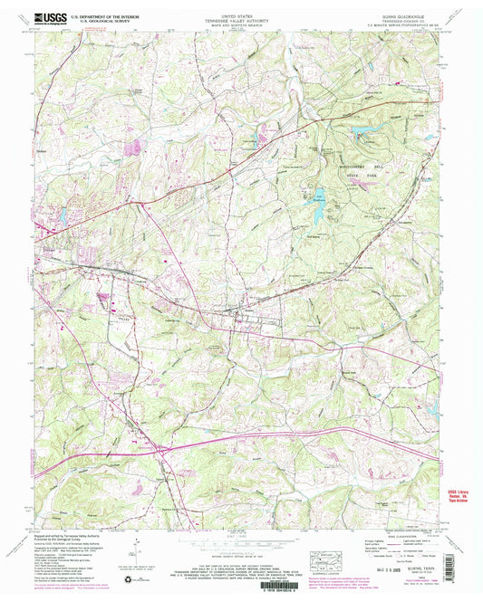 Classic USGS Burns Tennessee 7.5'x7.5' Topo Map Image