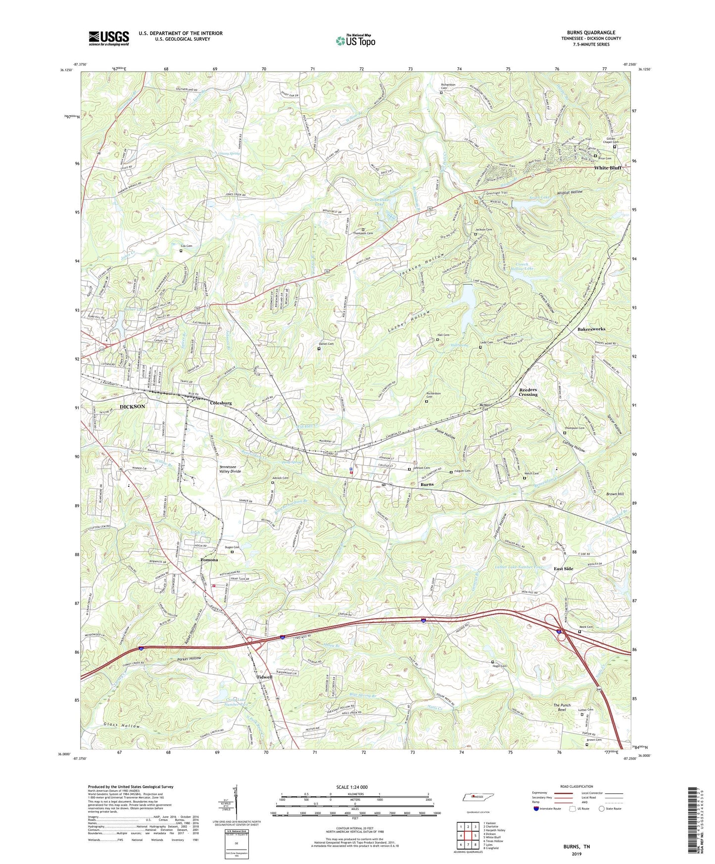 Burns Tennessee US Topo Map Image