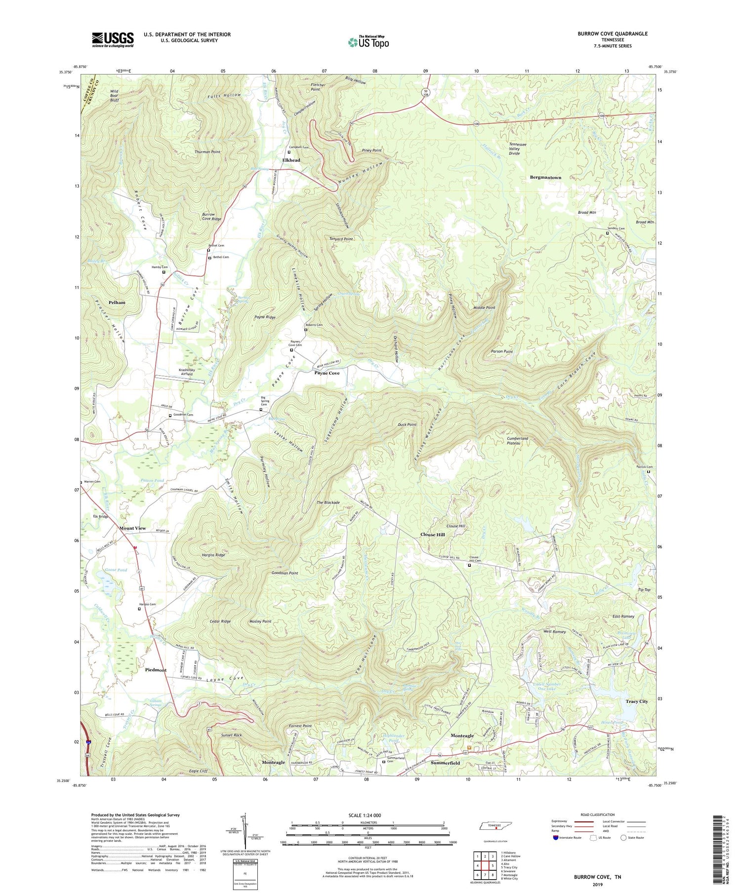 Burrow Cove Tennessee US Topo Map Image