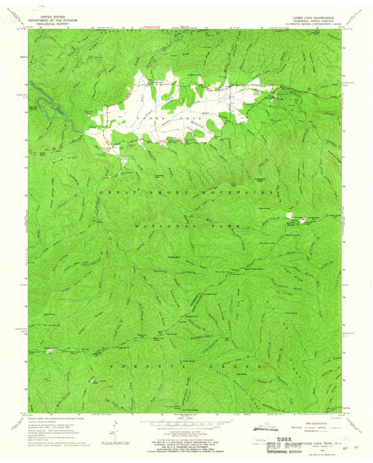 USGS Classic Cades Cove Tennessee 7.5'x7.5' Topo Map Image