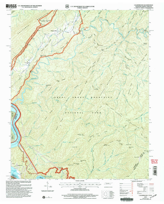 Classic USGS Calderwood Tennessee 7.5'x7.5' Topo Map Image