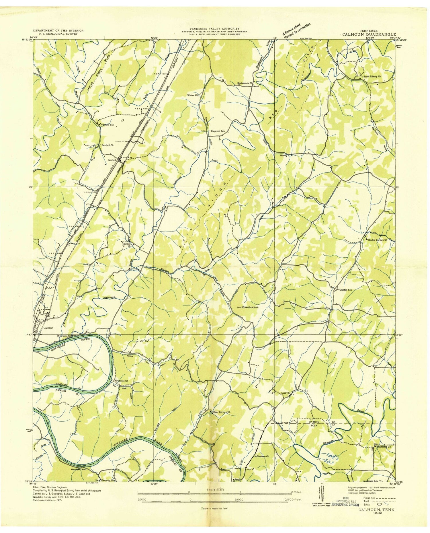 Classic USGS Calhoun Tennessee 7.5'x7.5' Topo Map Image