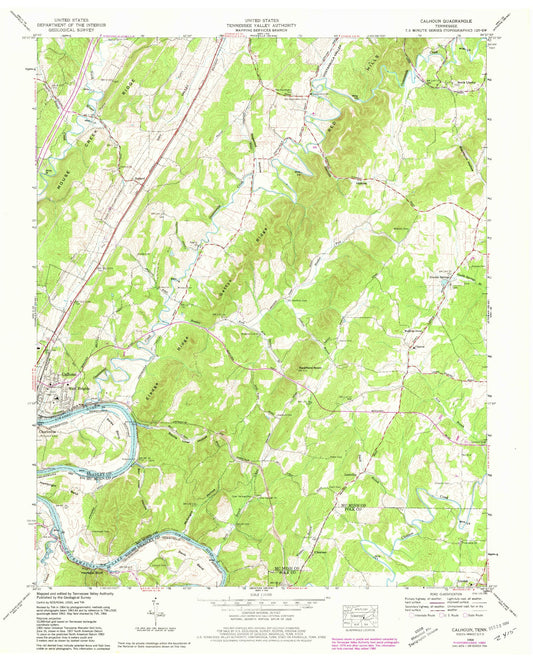 Classic USGS Calhoun Tennessee 7.5'x7.5' Topo Map Image