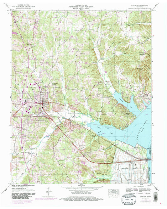 Classic USGS Camden Tennessee 7.5'x7.5' Topo Map Image