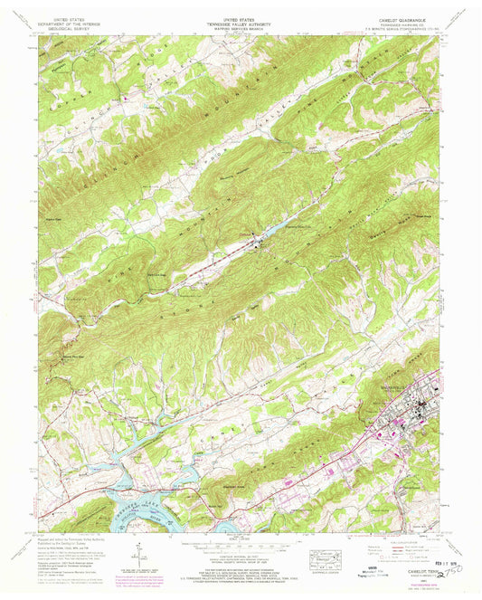 Classic USGS Camelot Tennessee 7.5'x7.5' Topo Map Image