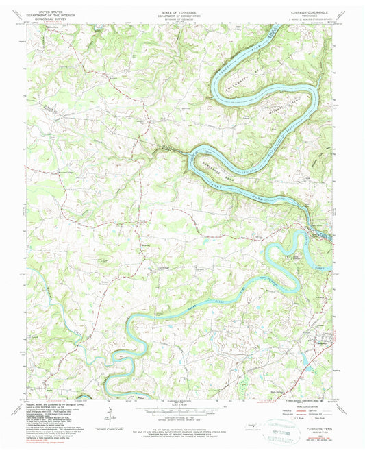 Classic USGS Campaign Tennessee 7.5'x7.5' Topo Map Image