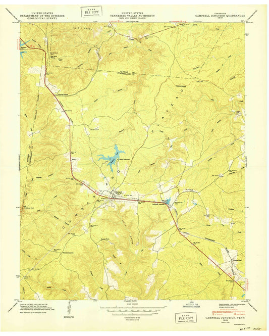 Classic USGS Campbell Junction Tennessee 7.5'x7.5' Topo Map Image