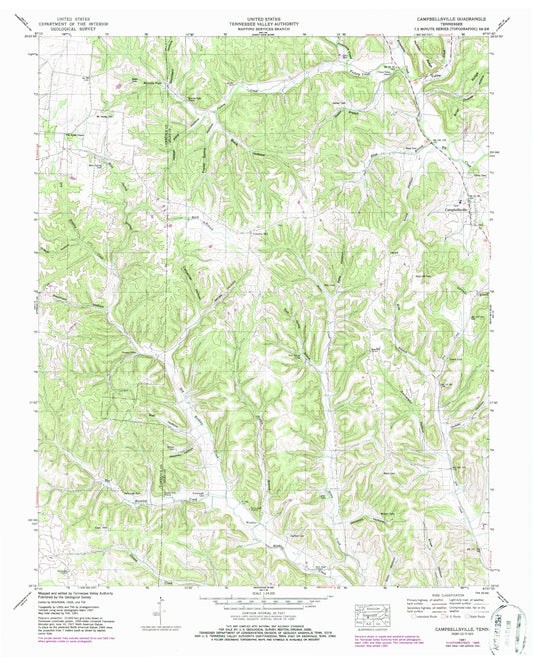 Classic USGS Campbellsville Tennessee 7.5'x7.5' Topo Map Image