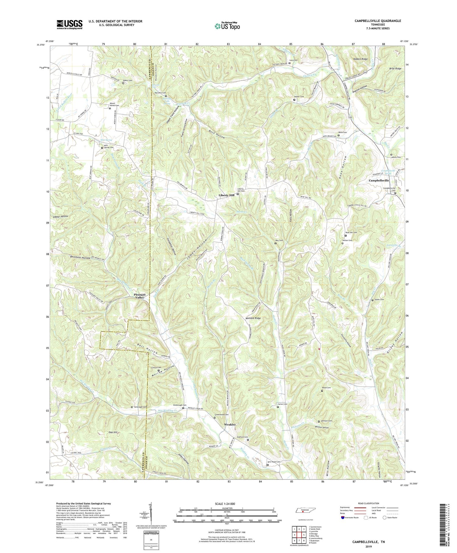Campbellsville Tennessee US Topo Map Image