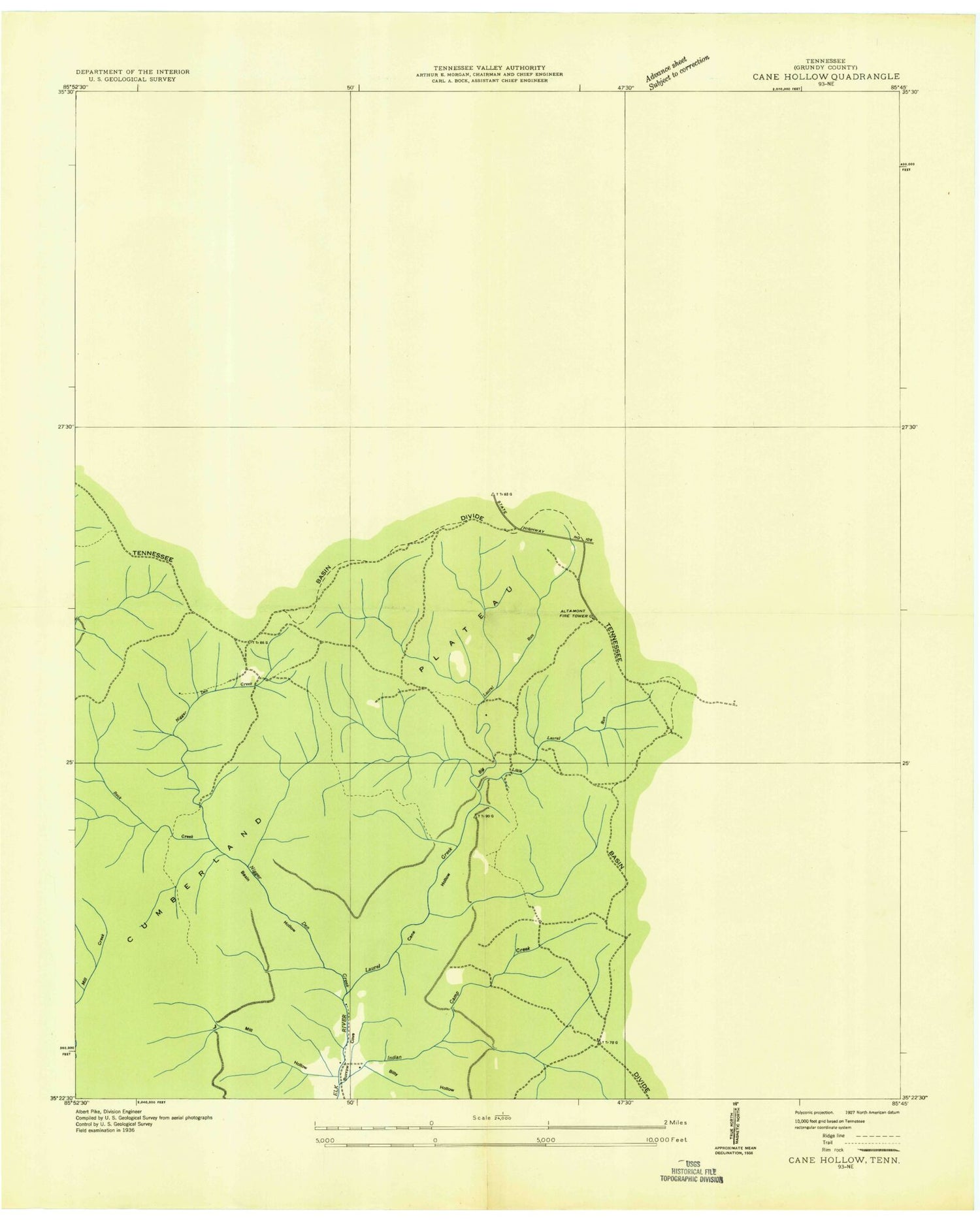 Classic USGS Cane Hollow Tennessee 7.5'x7.5' Topo Map Image