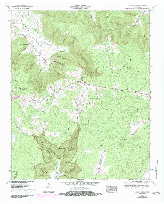 Classic USGS Cane Hollow Tennessee 7.5'x7.5' Topo Map Image