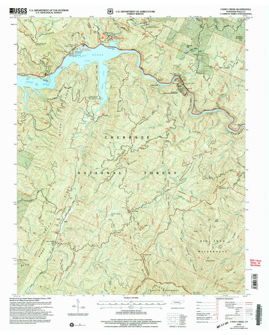 Classic USGS Caney Creek Tennessee 7.5'x7.5' Topo Map Image