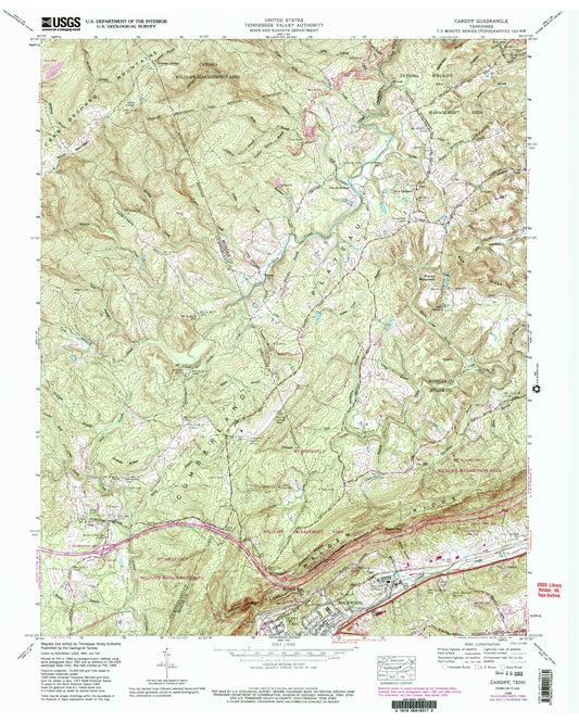 Classic USGS Cardiff Tennessee 7.5'x7.5' Topo Map Image