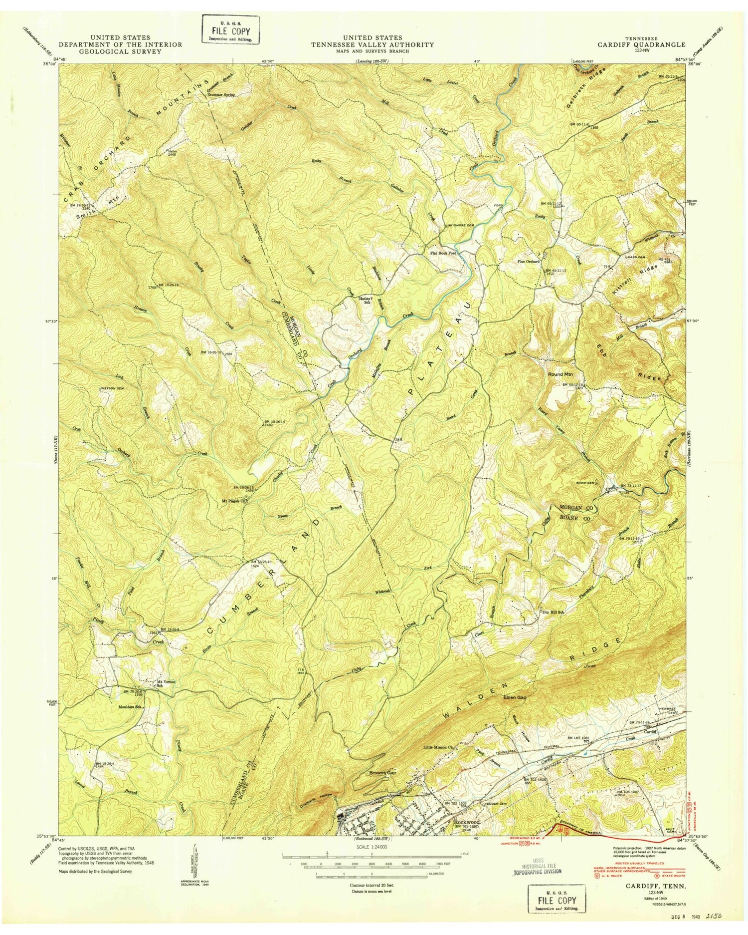 Classic USGS Cardiff Tennessee 7.5'x7.5' Topo Map Image