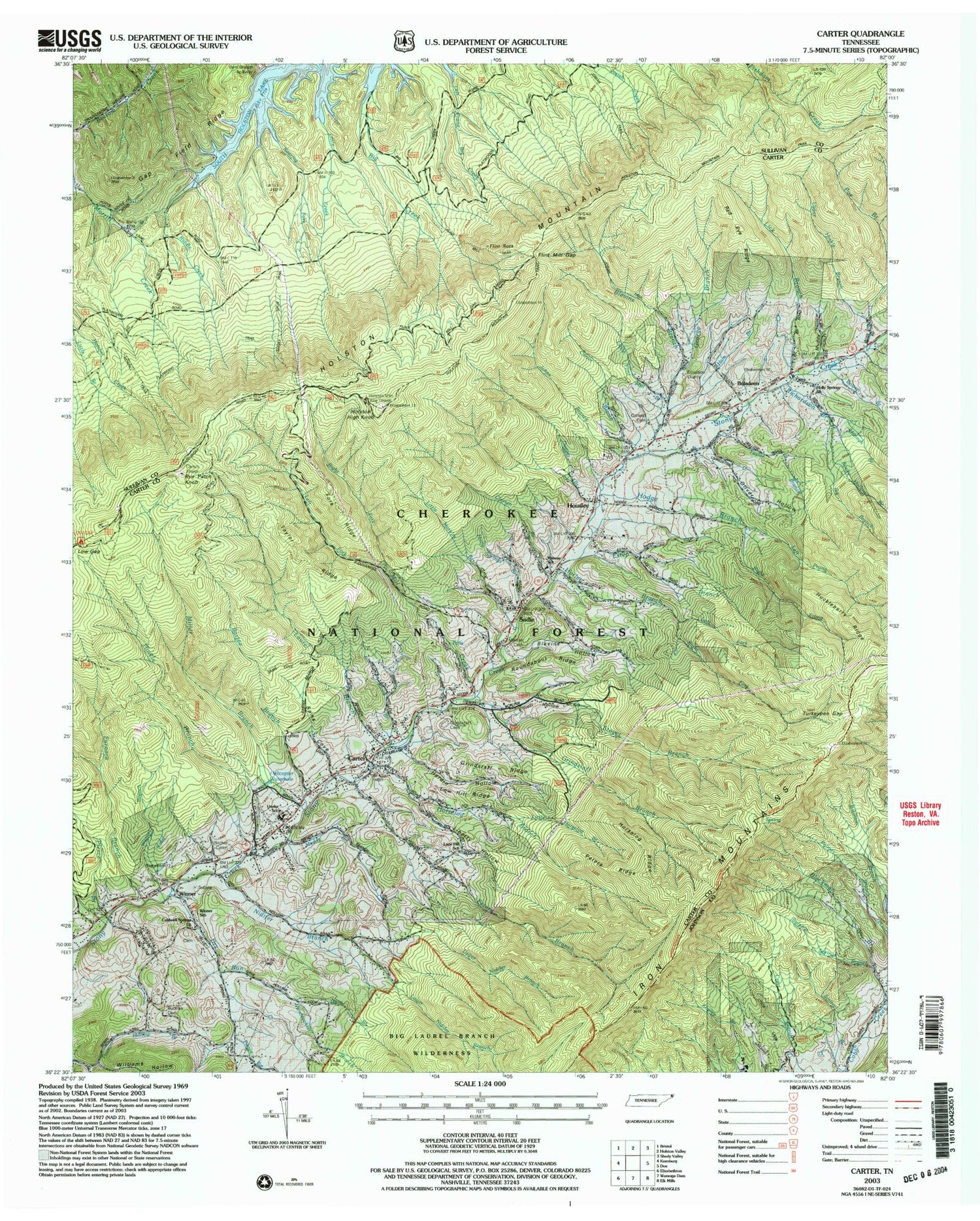 Classic USGS Carter Tennessee 7.5'x7.5' Topo Map Image