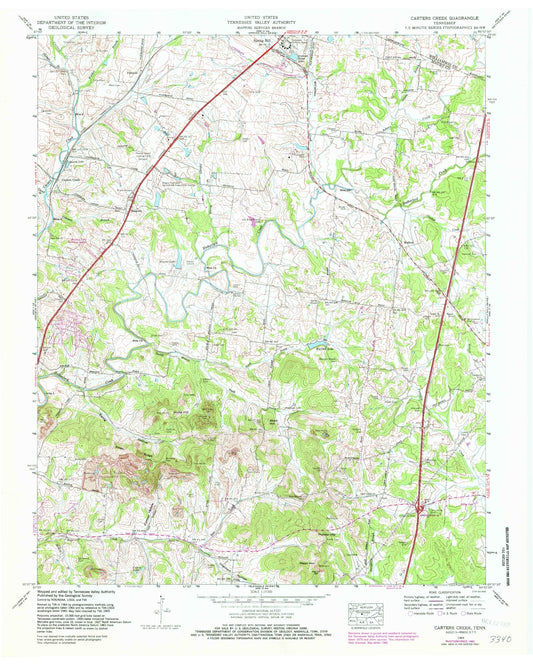 Classic USGS Carters Creek Tennessee 7.5'x7.5' Topo Map Image