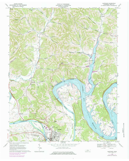 Classic USGS Carthage Tennessee 7.5'x7.5' Topo Map Image