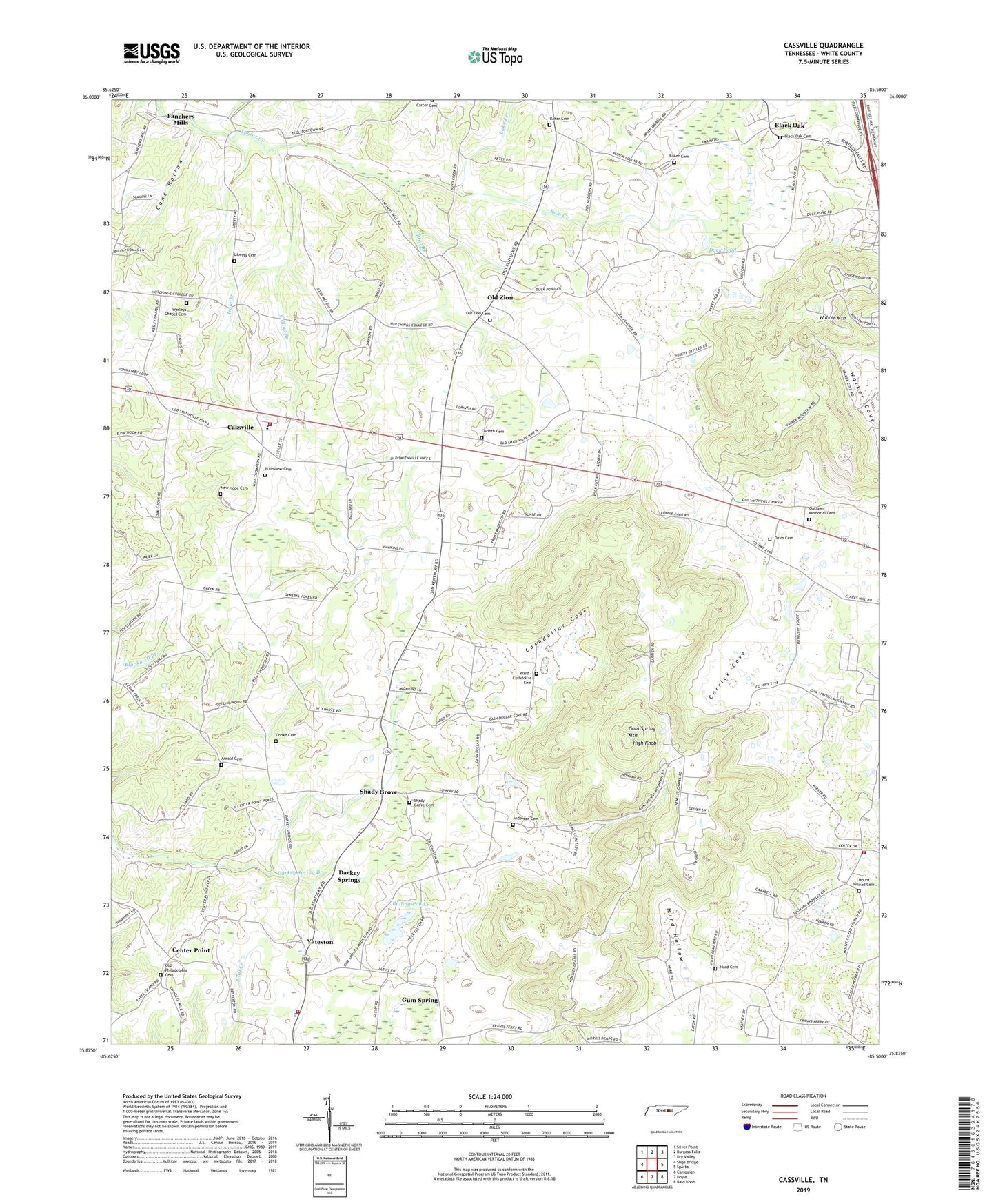 Cassville Tennessee US Topo Map Image