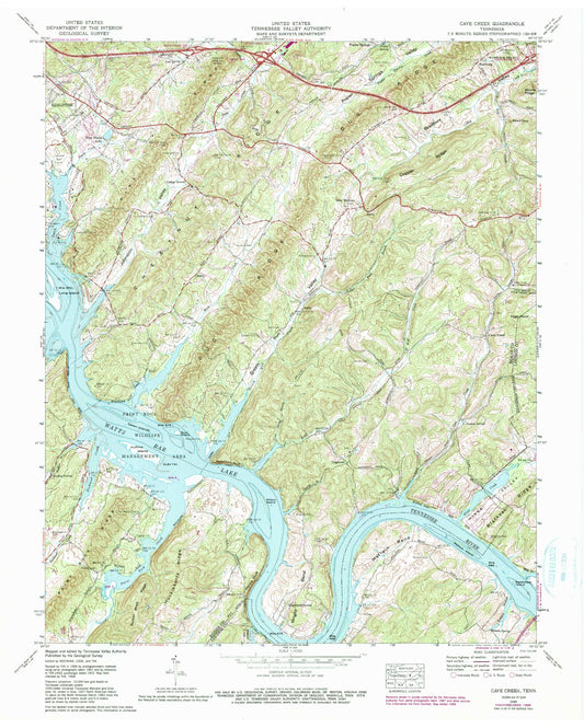 Classic USGS Cave Creek Tennessee 7.5'x7.5' Topo Map Image