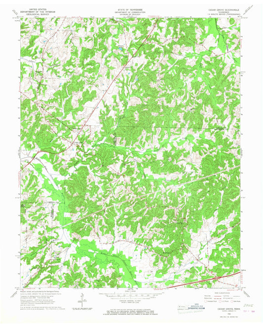 Classic USGS Cedar Grove Tennessee 7.5'x7.5' Topo Map Image