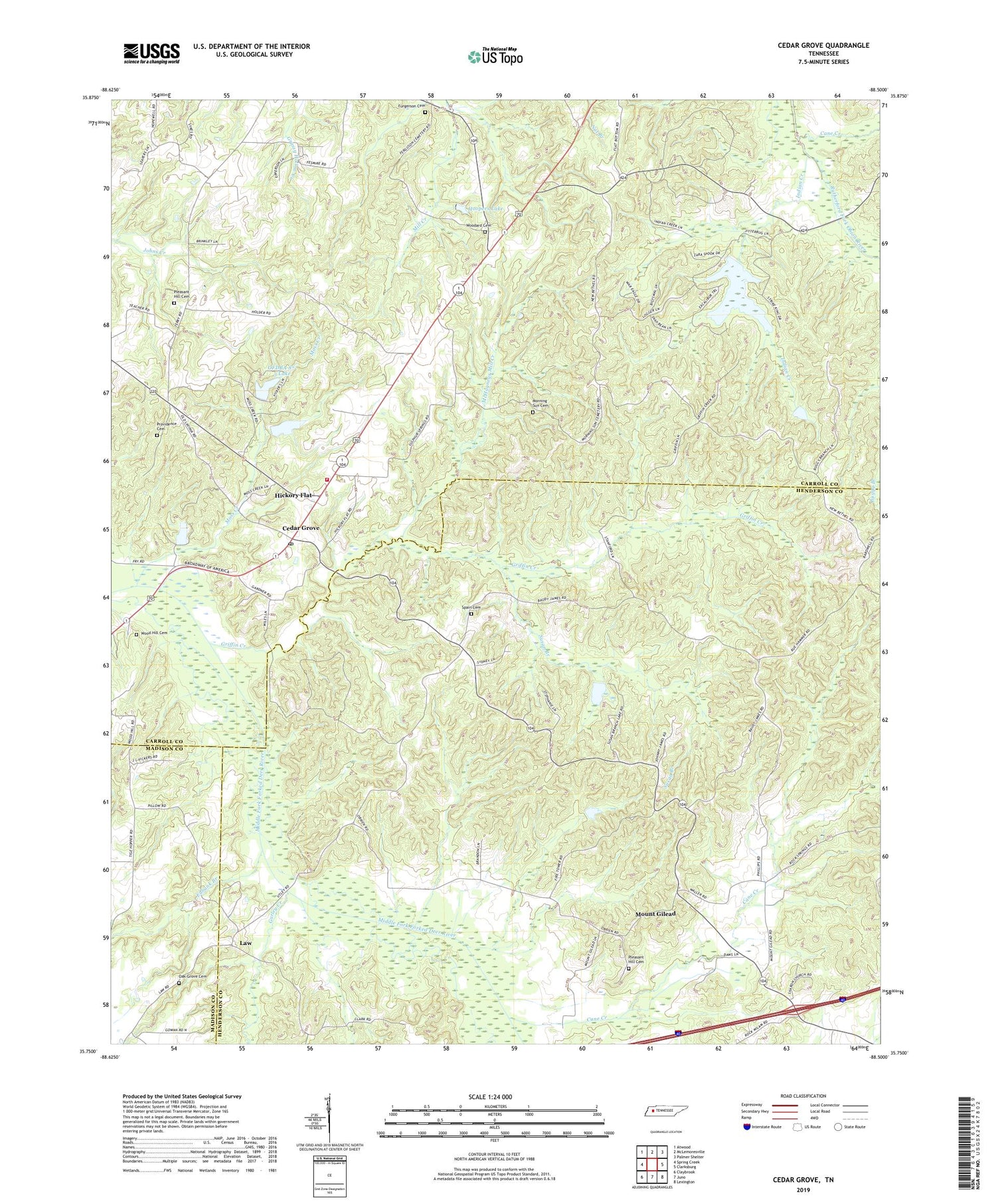 Cedar Grove Tennessee US Topo Map Image