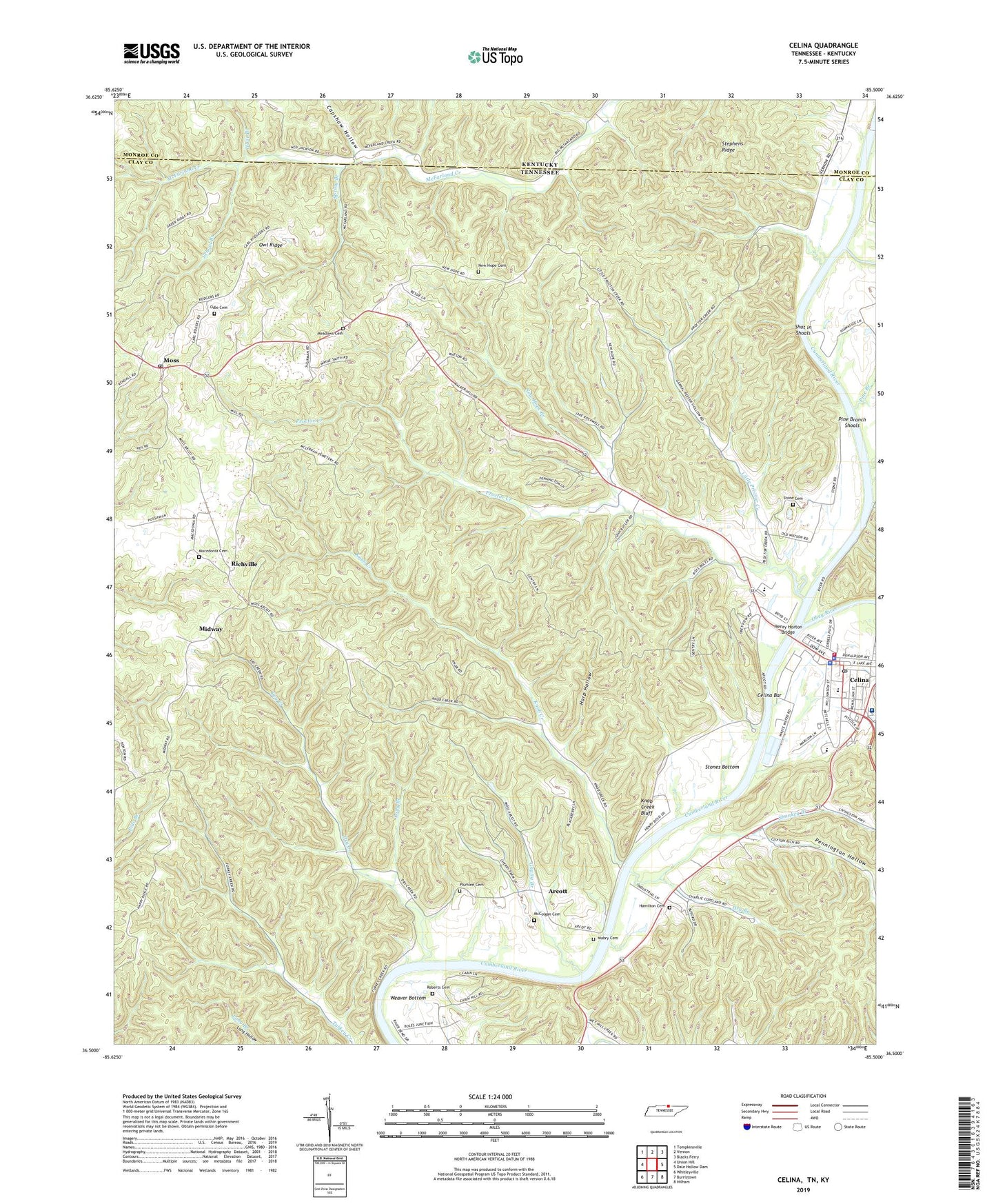 Celina Tennessee US Topo Map Image
